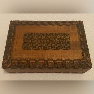 Polish Intricately Carved Wooden Box, natural patina